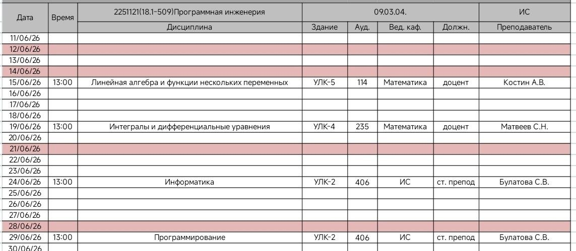 Расписание экзаменов